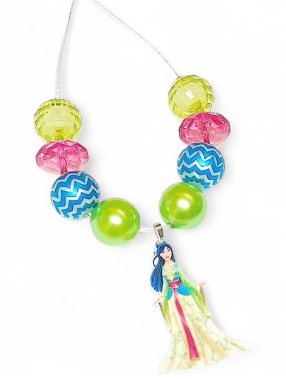 Handmade Disney Mulan Bubblegum Necklace Adjustable Kids Jewelry Gift Birthday